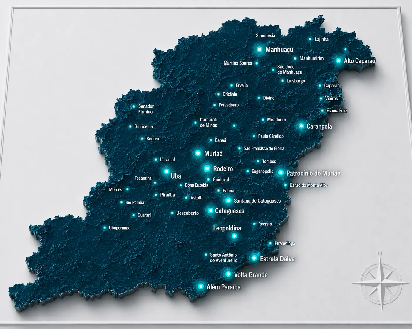 Mapa 3D detalhado dos investimentos estruturais na Zona da Mata